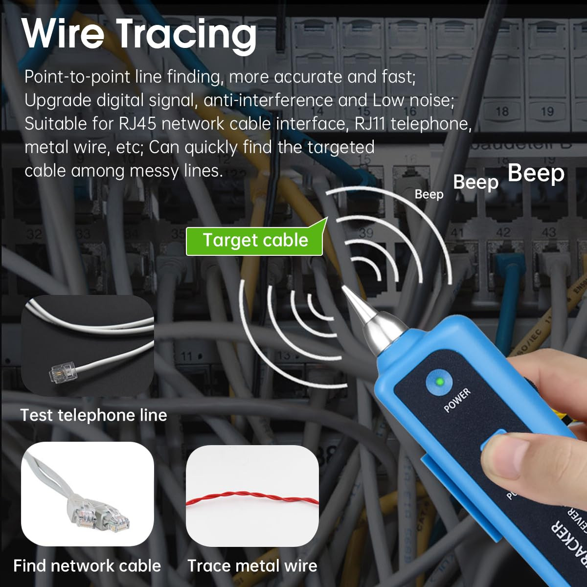 Cable Tracer Ethernet Network Cable Tester RJ45 RJ11 - Wire Toner Tracker CAT...