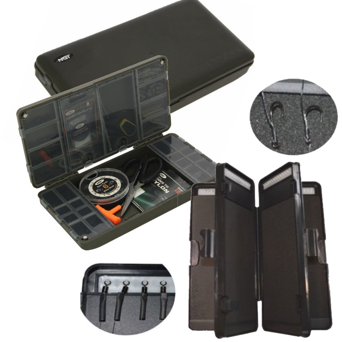 NGT Fishing Tackle Box XPR and 72 way Stiff Rig Wallet for Hair Rigs Carp