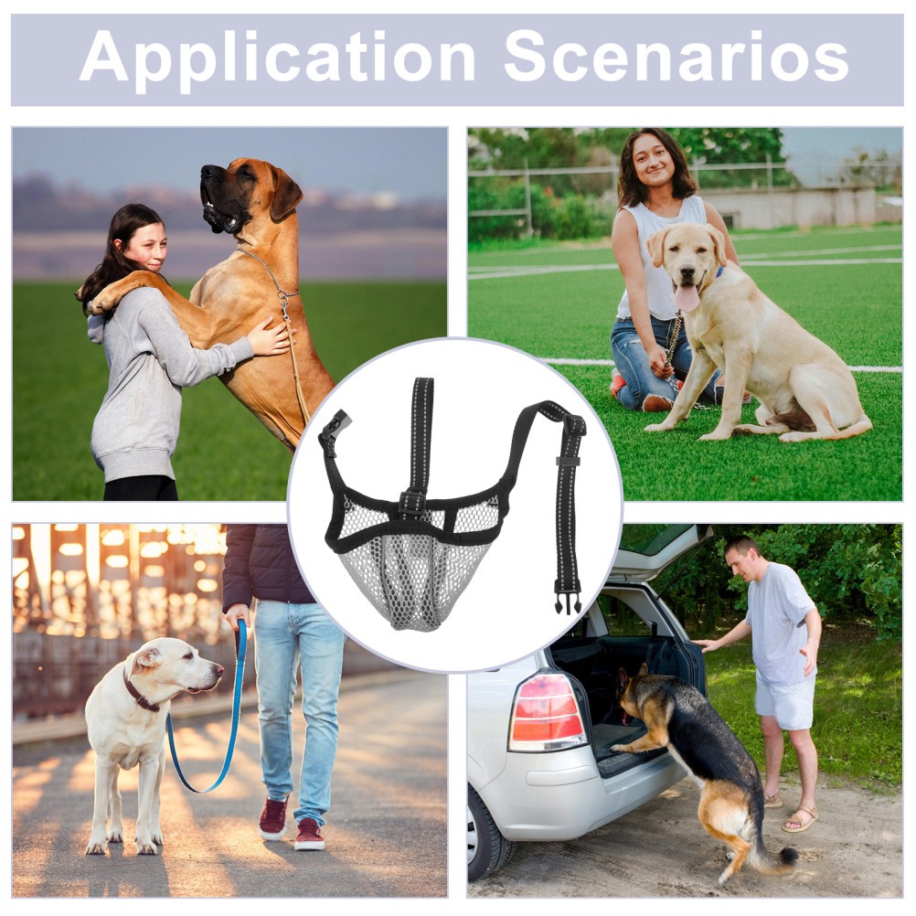 Grey Soft Mesh Dog Muzzle Adjustable Comfortable Bite Prevention Mouth Guard