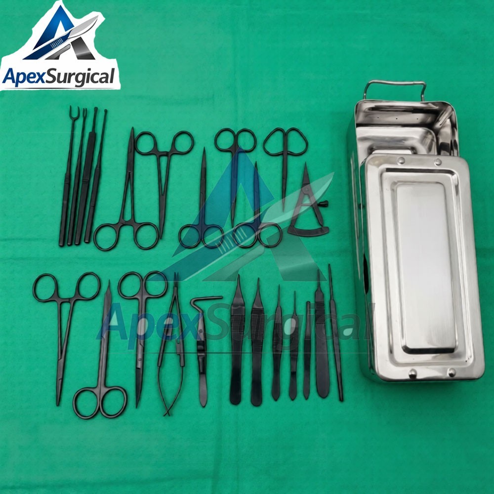 Blepharoplasty Instruments Set - Black | Plastic & Eye Surgery Kit with Box