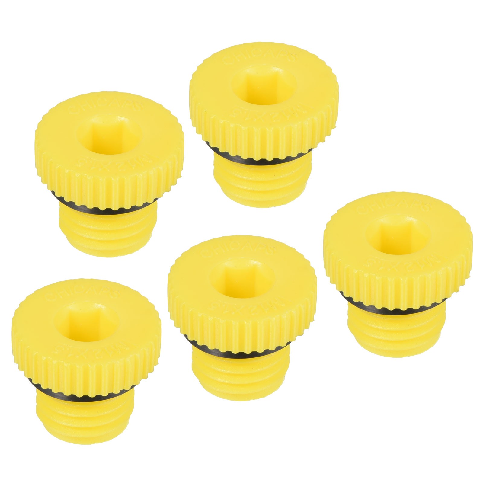 5pcs M12x1.5 Hold Plugs Plastic Male Thread Hex Socket Sealing End Cap, Yellow