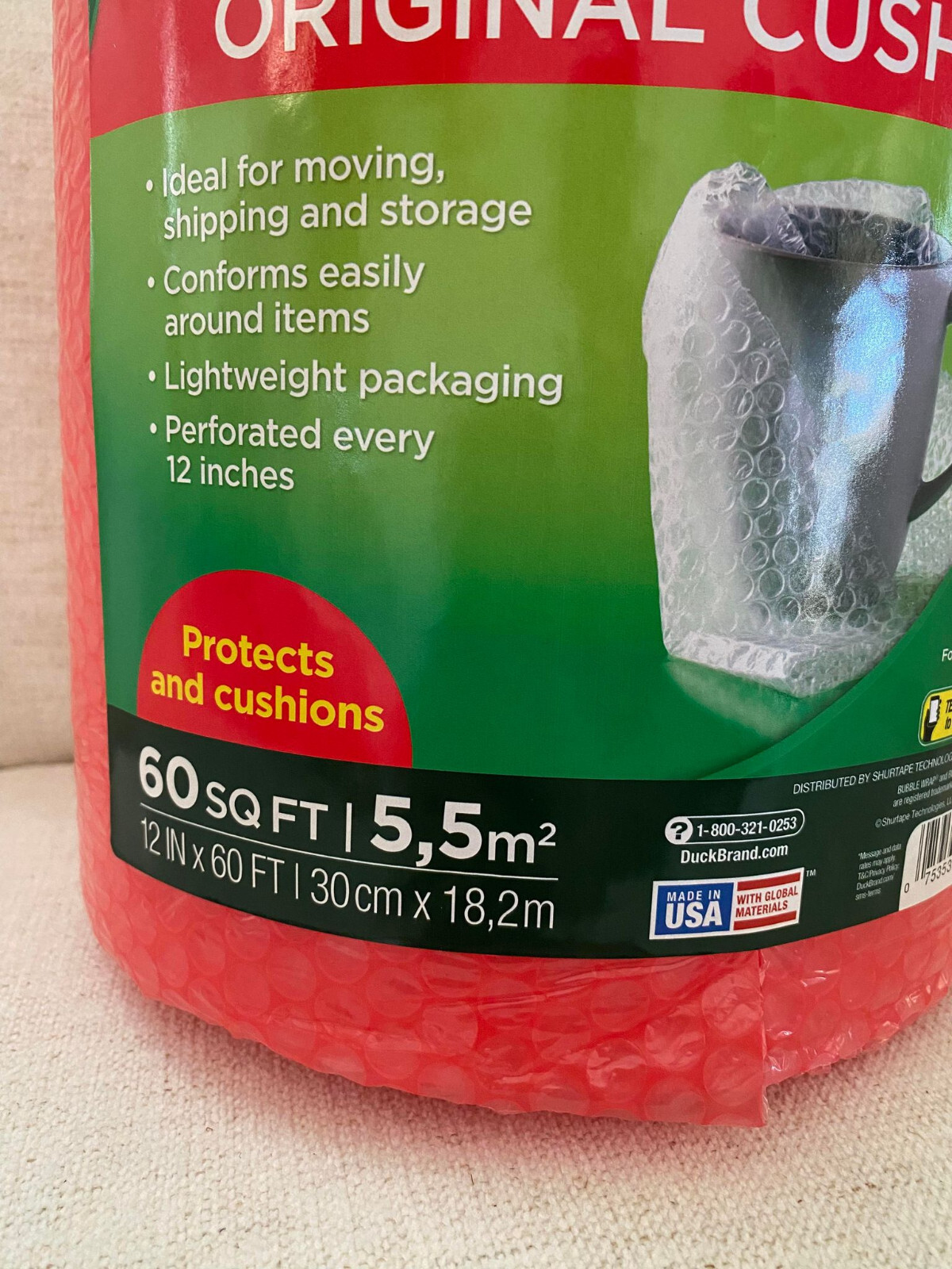 Duck Original Cushion Bubble Wrap 60sq.ft. (RED)