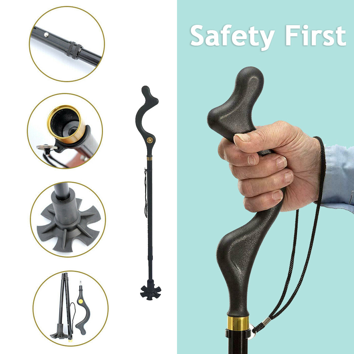 10 Levels Adjustable Collapsible Posture Correcting Cane Foldable Walking Cane