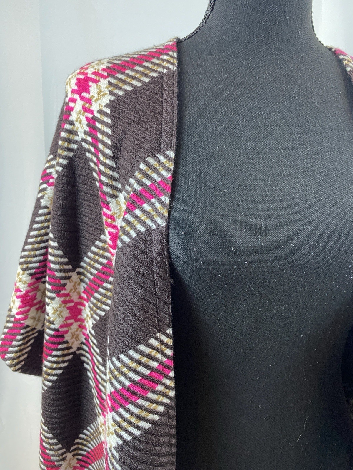 Loft Women’s Size XS Small Knit Plaid Wrap Shawl Fringe Detail