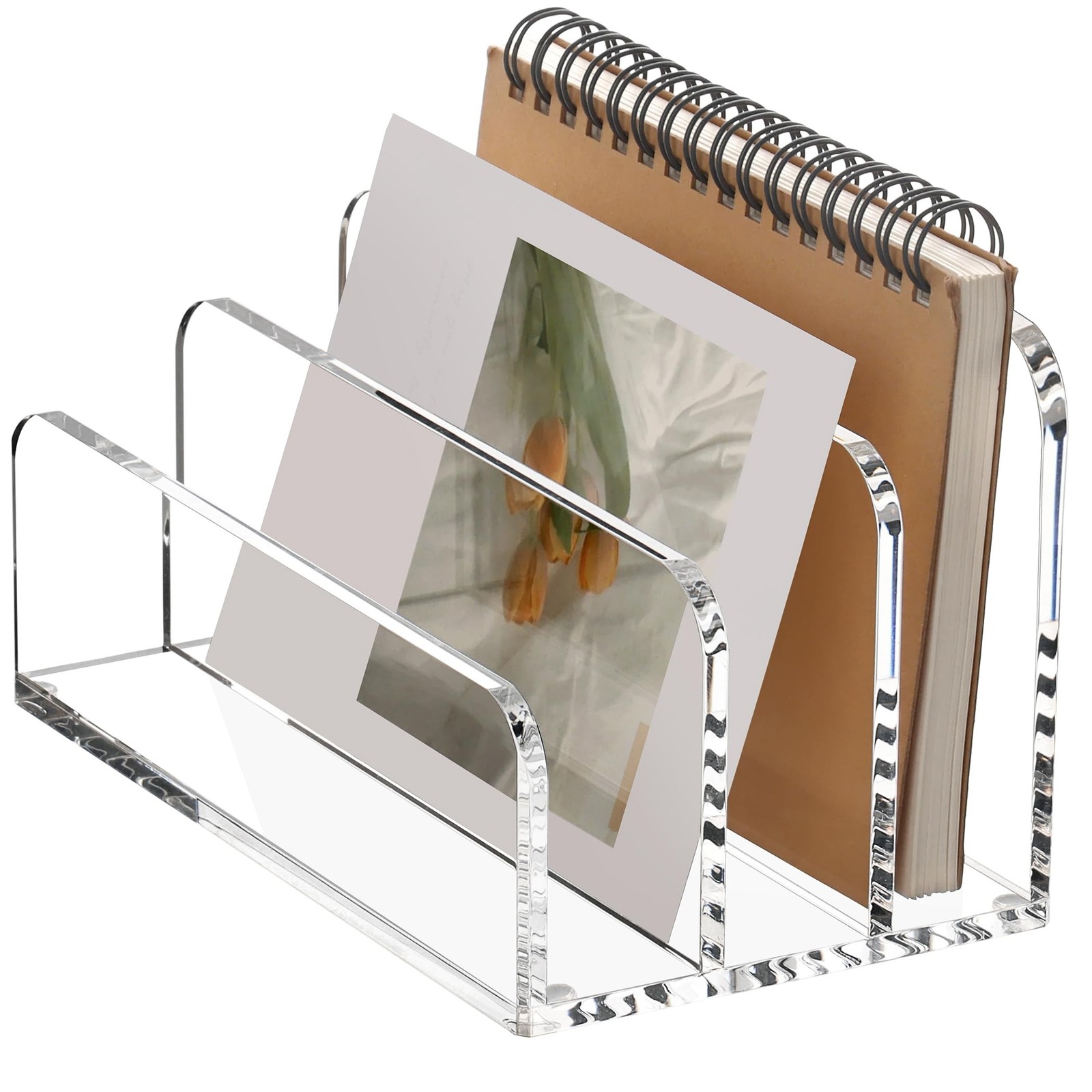 SANRUI Acrylic Mail File Organizer Sorters for Desk, 3 Upright Compartments L...