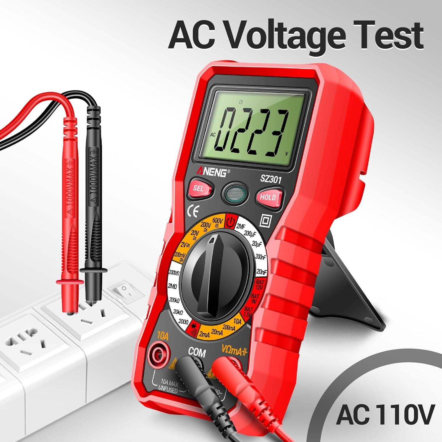 Multimeter with Case,Ohm Volt Amp Meter,Digital Voltage Tester Measures DC AC Vo