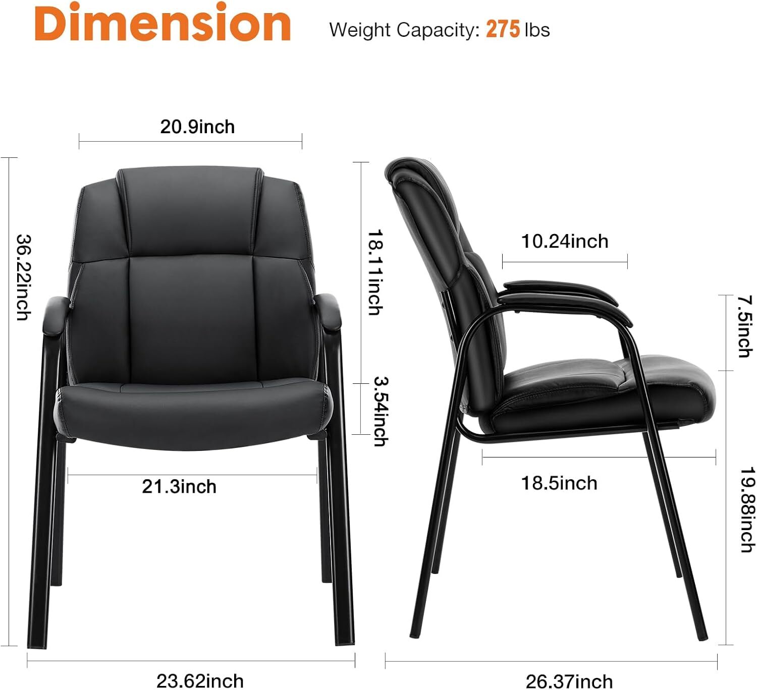 2PCS Leather Guest Chairs - with Padded Arms, Comfy for Waiting Room/Reception