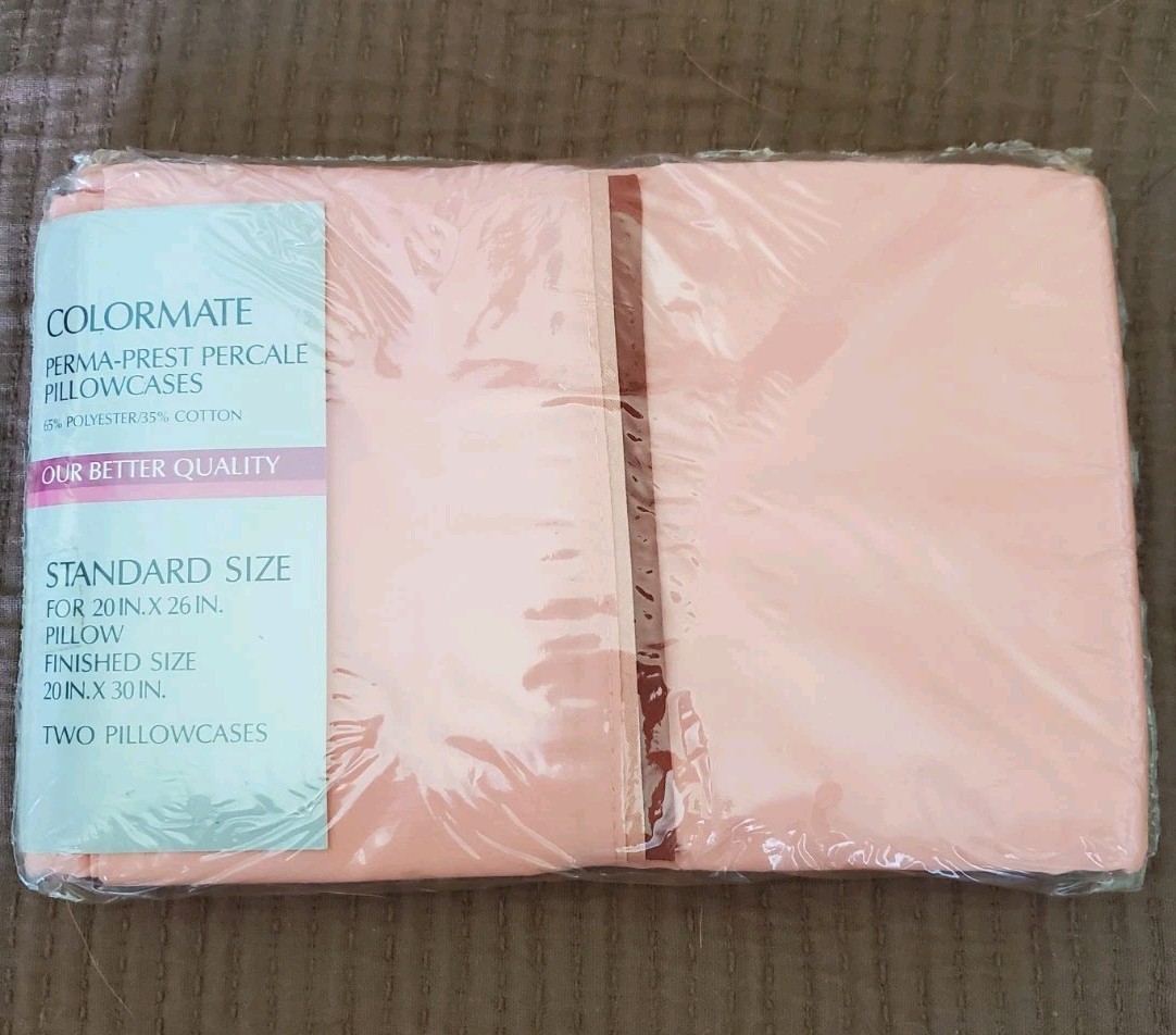 COLORMATE 2 PACK STANDARD PILLOWCASE SET Light Apricot Orange 20" X 30" NEW