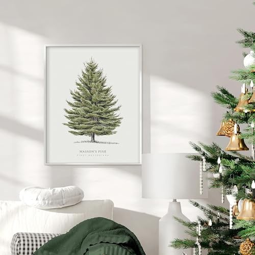 4Pcs Vintage Christmas Tree Wall Art, Artful 4 Pine Tree Botanical Prints,