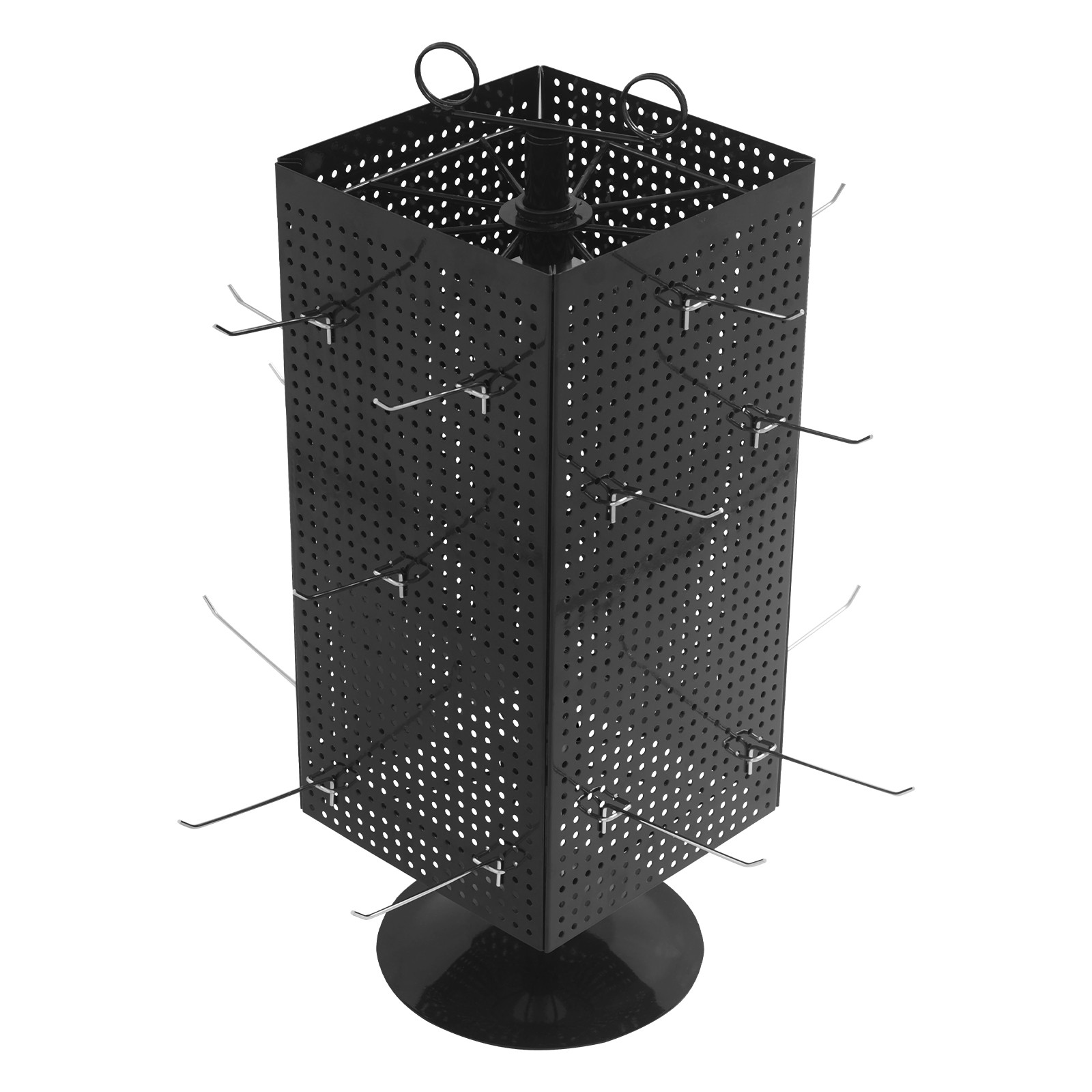 4-sided Black Revolving Display Stand Perforated Panel Display Stand Pegboard