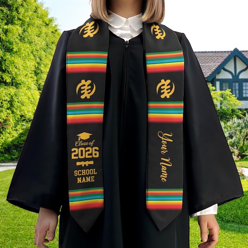 Personalized African Kente Graduation Stole, Gye Nyame Graduation Sash, African