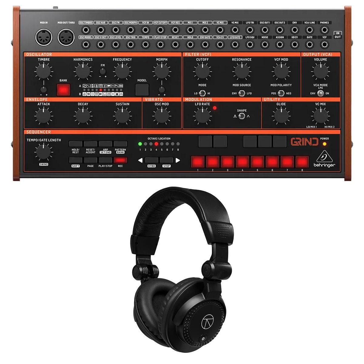Behringer GRIND Hybrid Semi-Modular Synthesizer, Bundle with TAPH100 Studio Moni