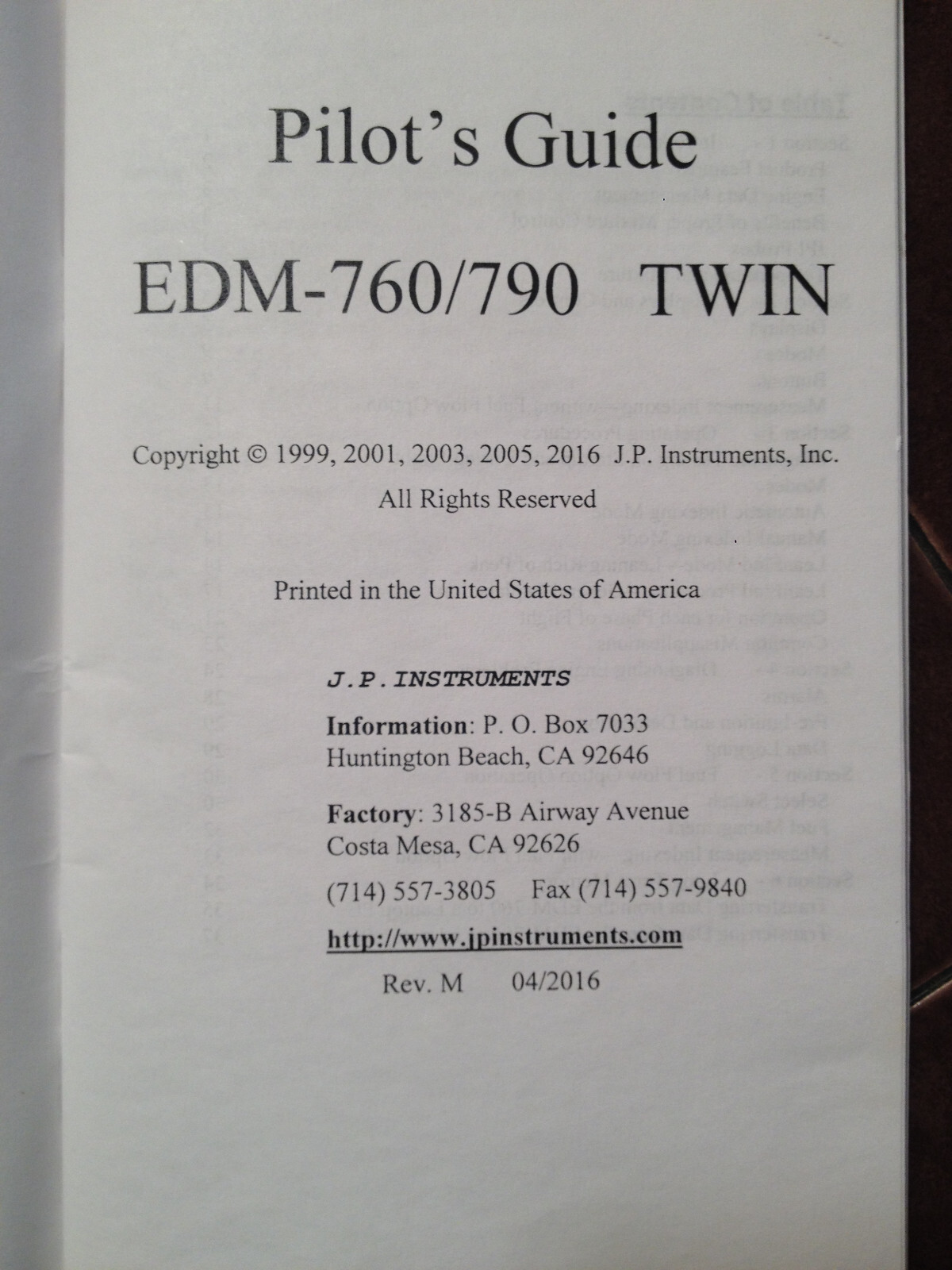 JPI Instruments EDM-760 & EDM 790 TWIN Pilot's Guide Manual