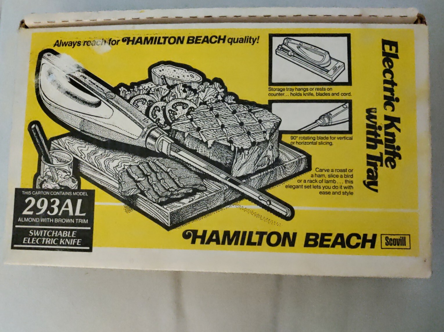 Hamilton Beach Vintage Electric Knife with Tray 293AL Almond/Brown 120V/160Watt