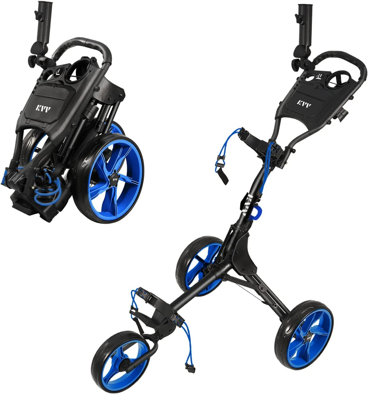KVV 3 Wheel Golf Push Cart Ultra Lightweight Smallest Folding Size, New-Version