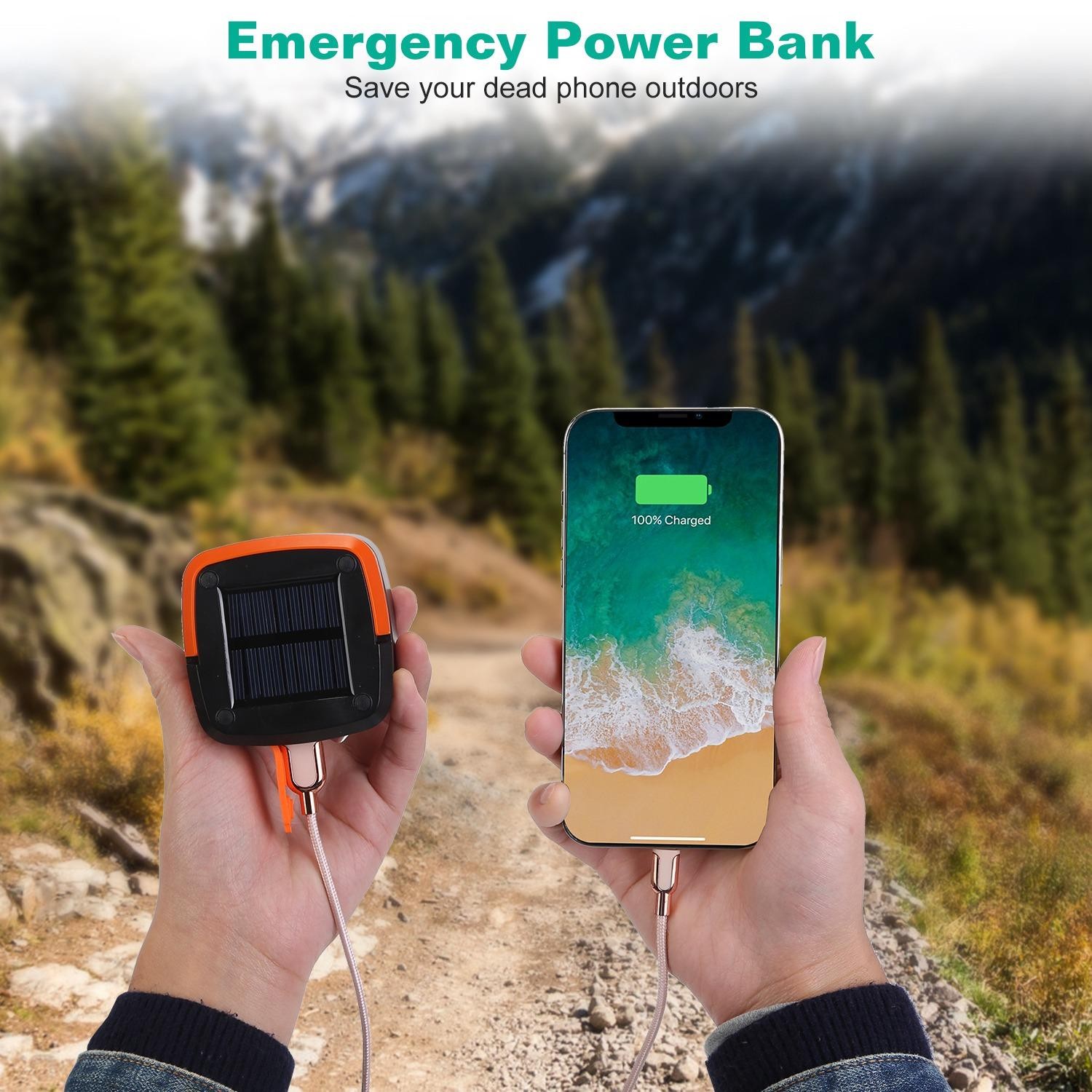 Solar Camping Lantern LED Collapsible Tent Lamp USB Rechargeable Emergency Light