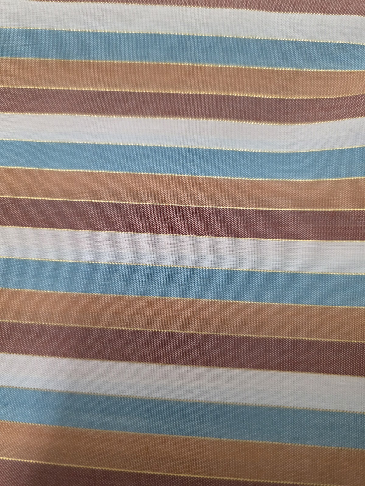 Striped brown blue white striped with gold.  44 In Wide.  F14