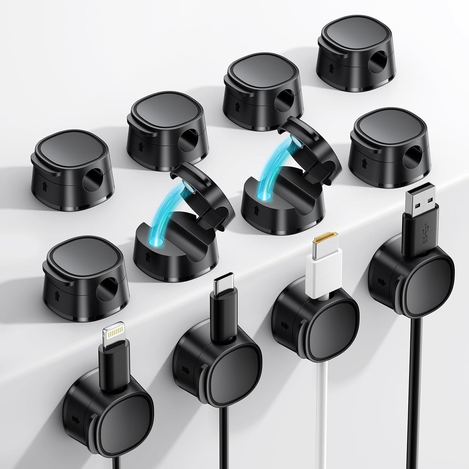 FlyCoco 12 Pack Magnetic Cable Clips Cord Organizer for Desk, Phone Black