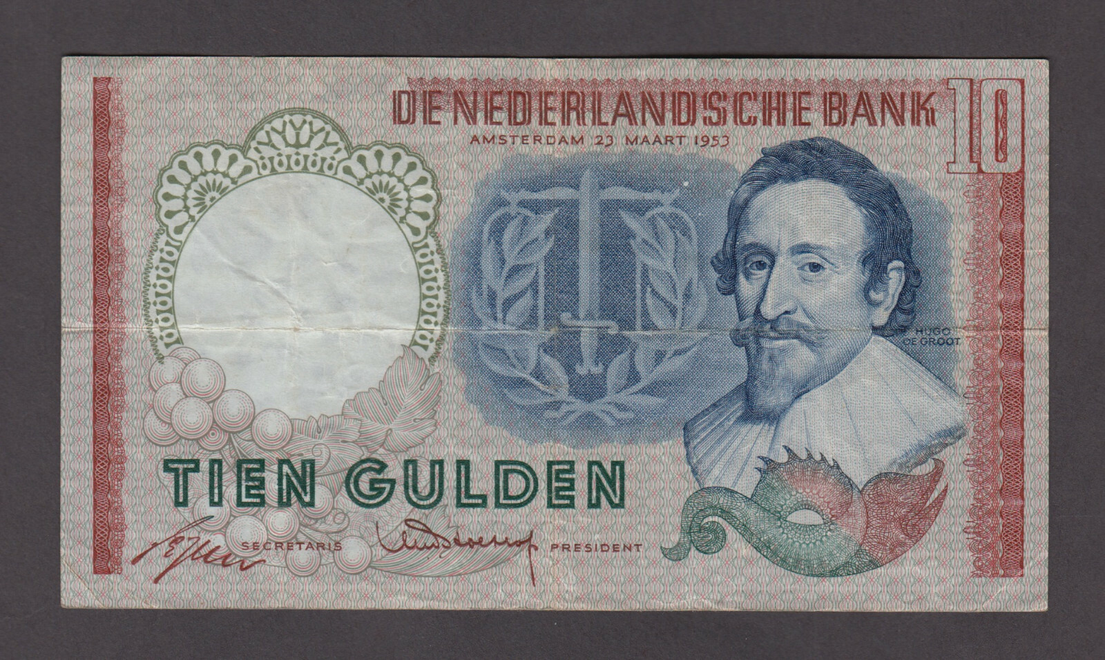 NETHERLANDS P.85   10 GULDEN  23.3.1953  CIRCULATED  WE COMBINE  2205