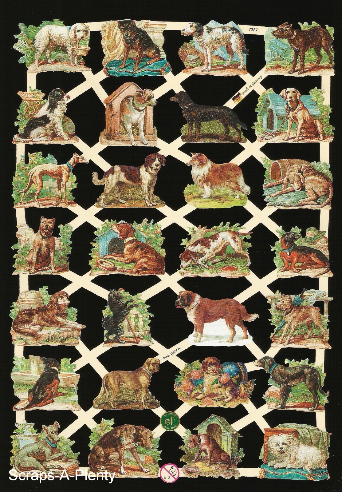 German Embossed Victorian Style Scrap Die Cut - Playful Dog & Puppies  EF7337