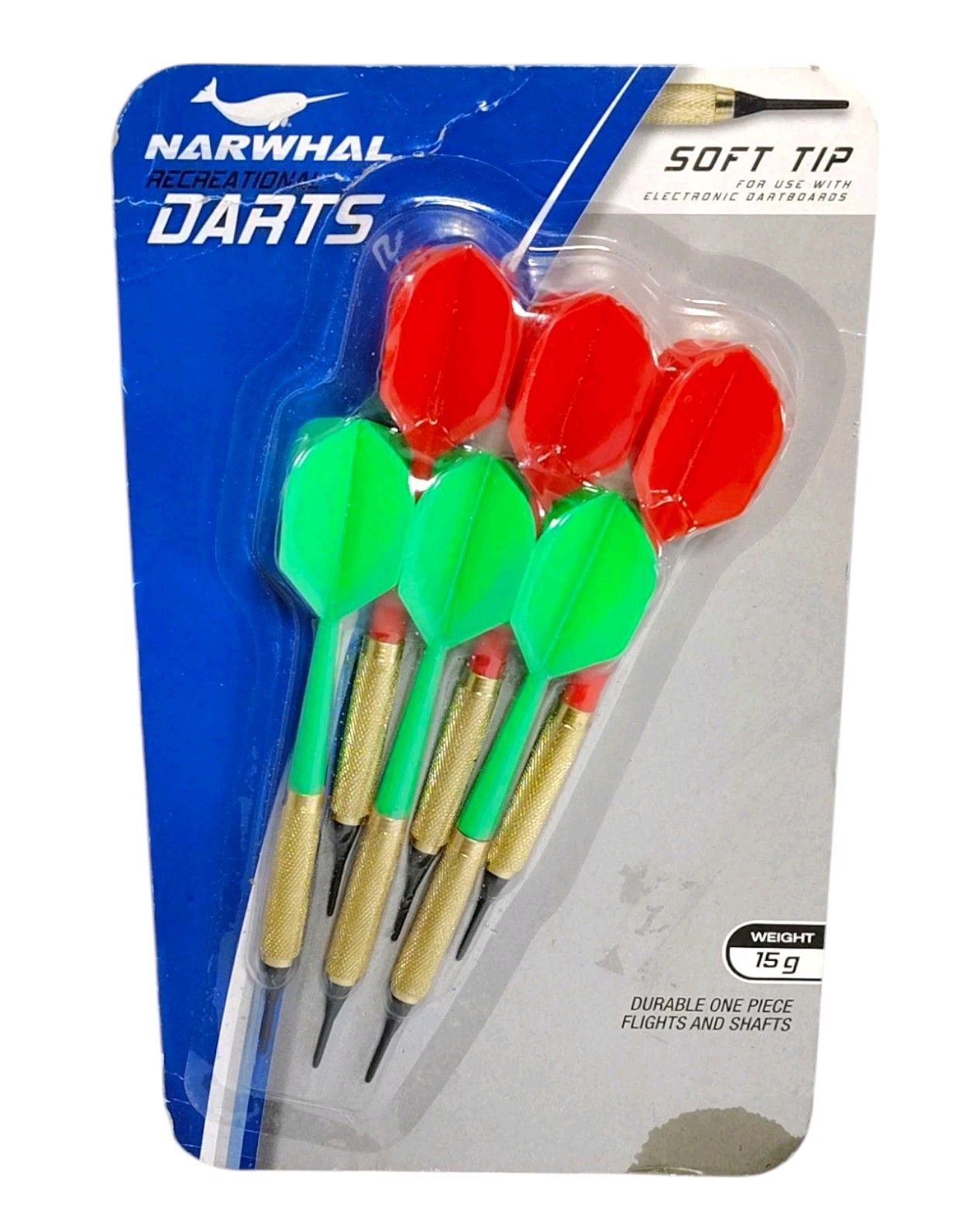 Narwhal Recreational Darts Soft Tip 6 Pack 15g for Electron Dartboards Green/Red