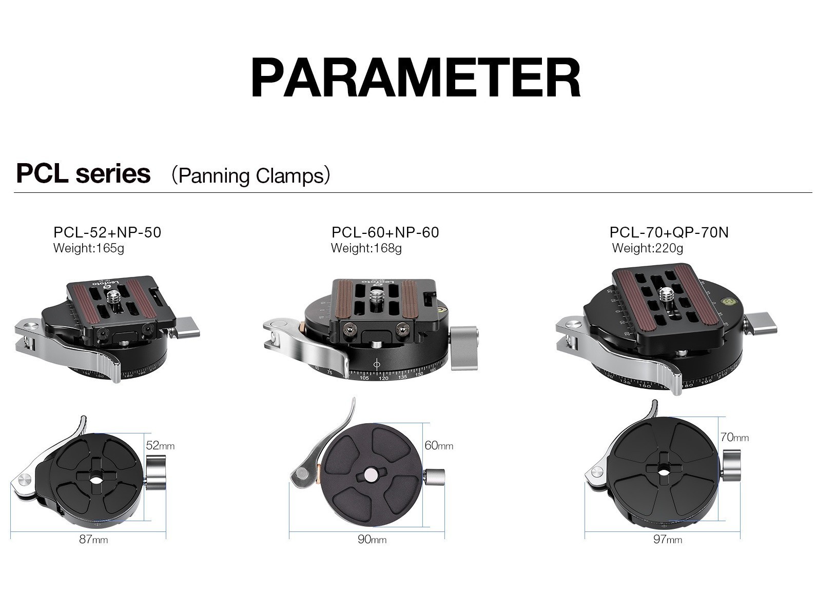 Leofoto PCL-70 70mm Panning Lever-Release Control Clamp for Tripod Heads