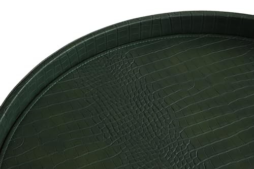 Extra Large Round Serving Tray 20'', Elegant Oversized Faux Leather 20" Green