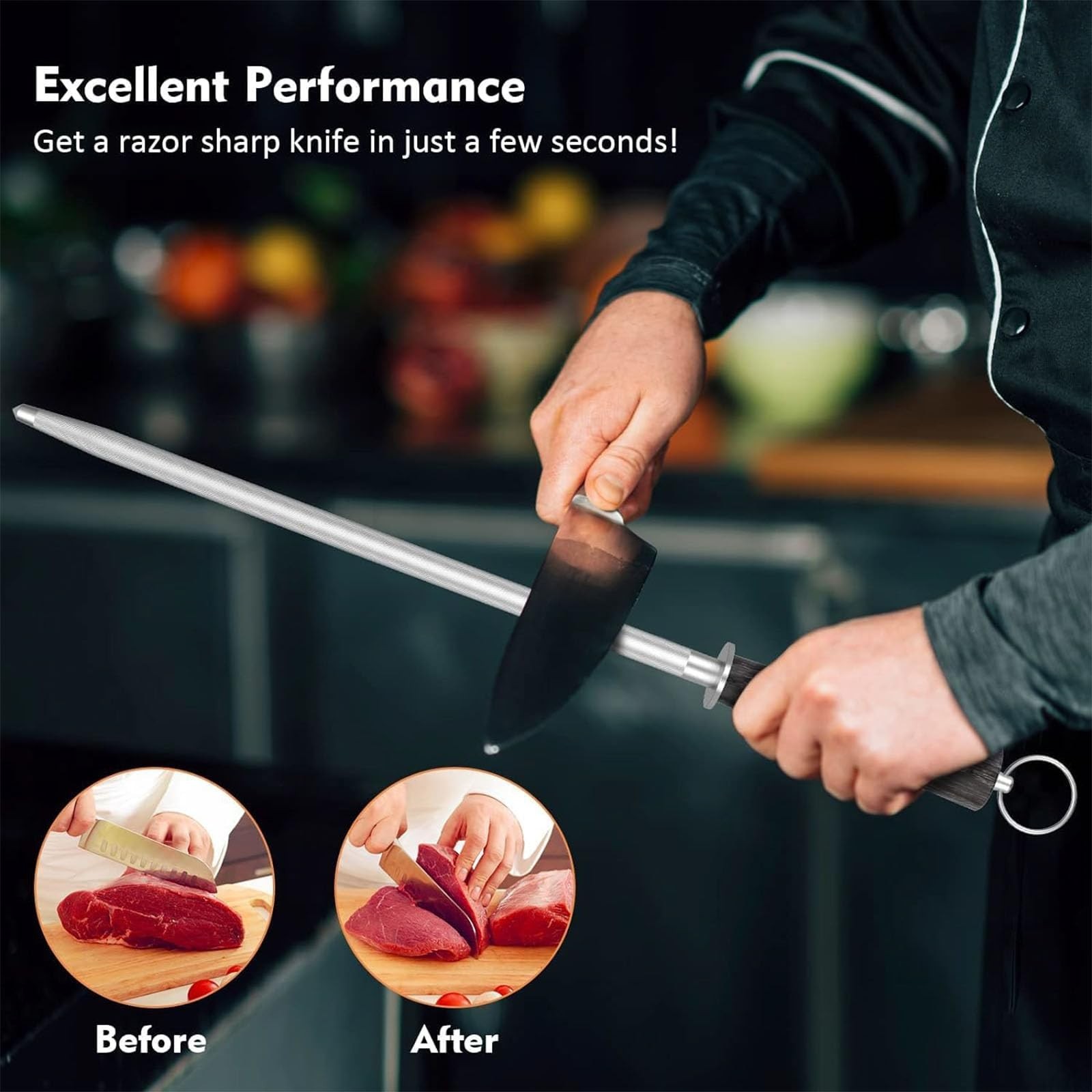 【𝐂𝐨𝐦𝐦𝐞𝐫𝐜𝐢𝐚𝐥 𝐆𝐫𝐚𝐝𝐞】Honing Rod,12" Knife Sharpener Rod Knife Sha...
