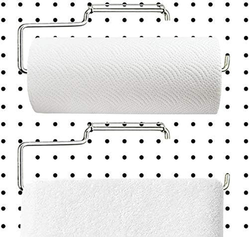 2 Pack Stainless Steel Pegboard Paper Towel Holder | Pegboard Hooks | Pegboard A