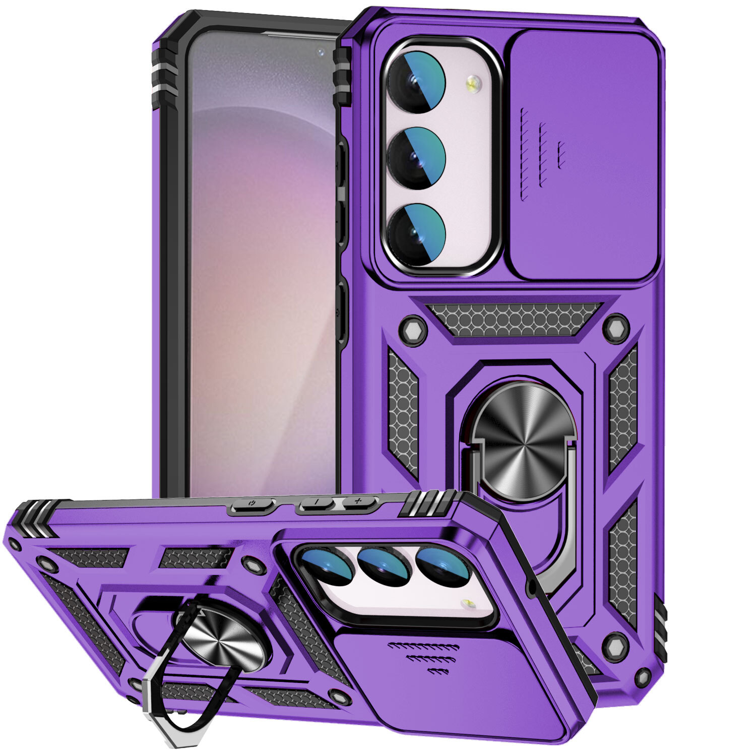 For Samsung Galaxy A06 A16 A15 A25 A35 A55 Shockproof Ring Stand Case Lens Cover