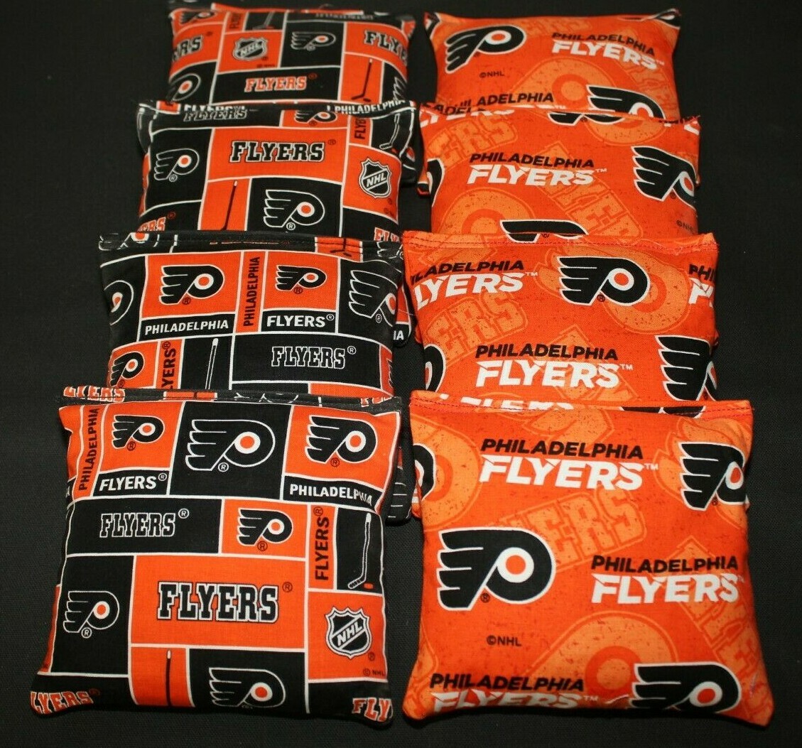 CORNHOLE BEAN BAGS made w Philadelphia FLYERS Fabric 8 ACA Regulation Toss Bags