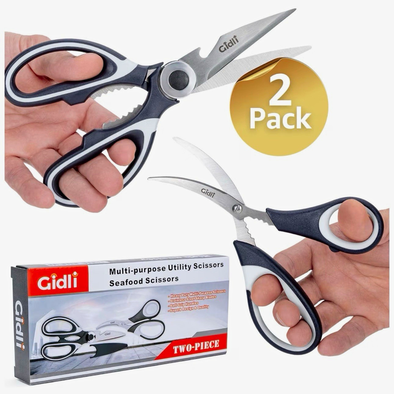 Gidli 2-Pack Kitchen Shears w/ Sheath Stainless Steel Serrated Dishwasher Safe