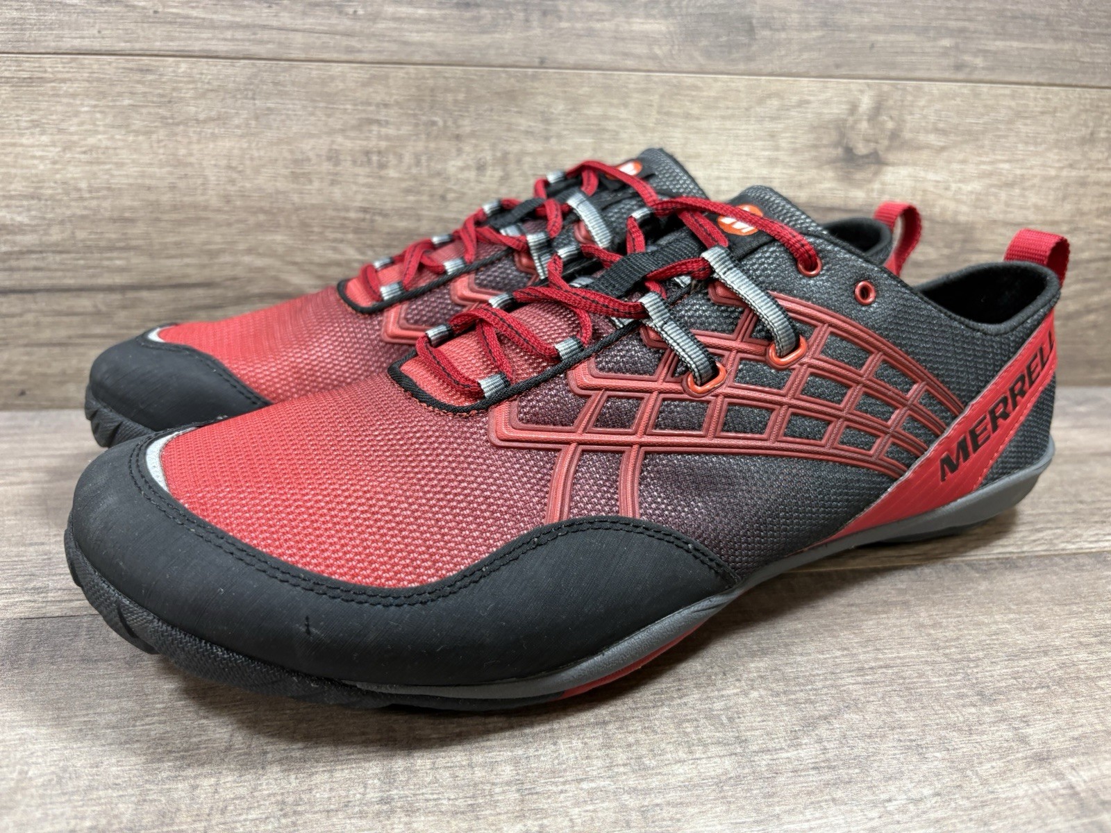 Merrell Barefoot Trail Glove 4 Black Crimson Red Vibram Sole Mens Size 15