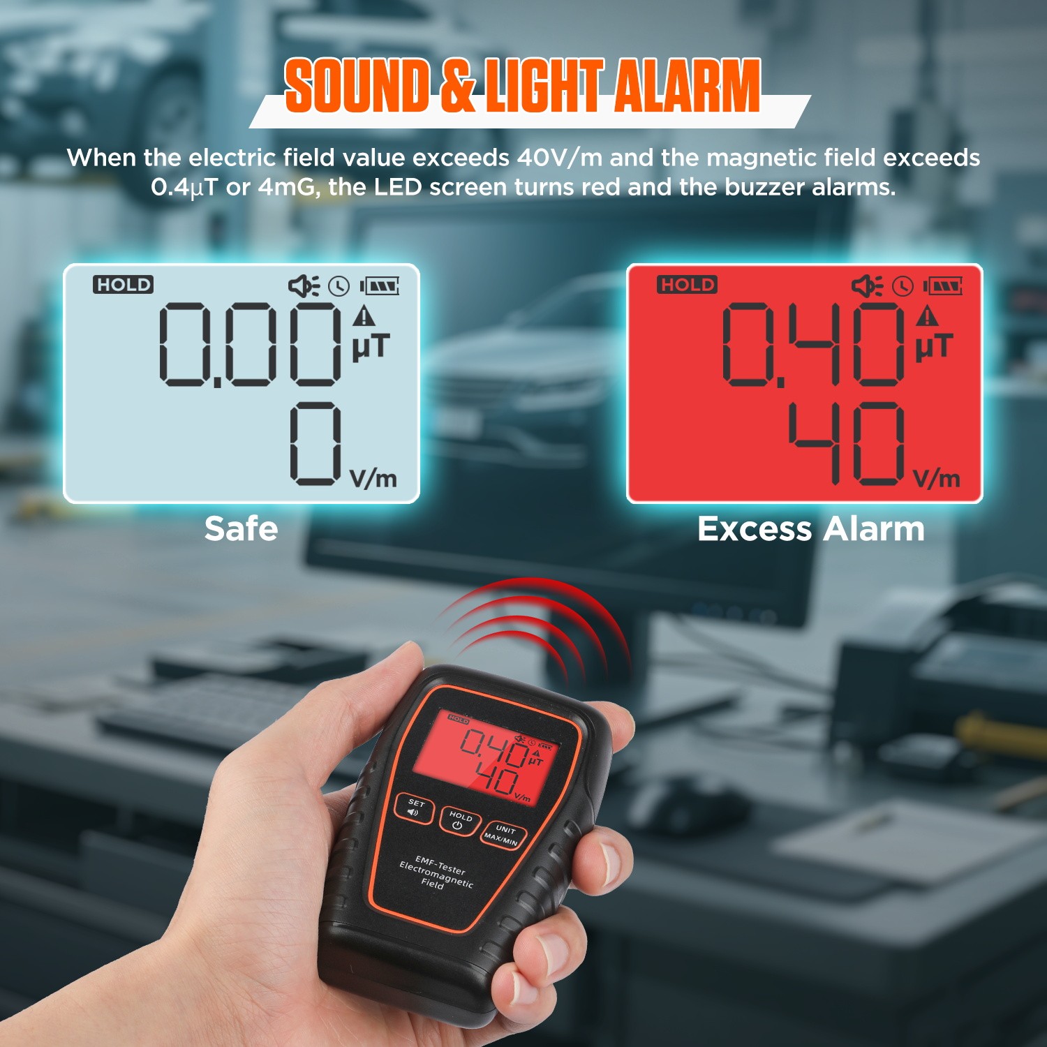 Electromagnetic Field Radiation Detector Digital EMF Meter W/ Sound-Light Alarm