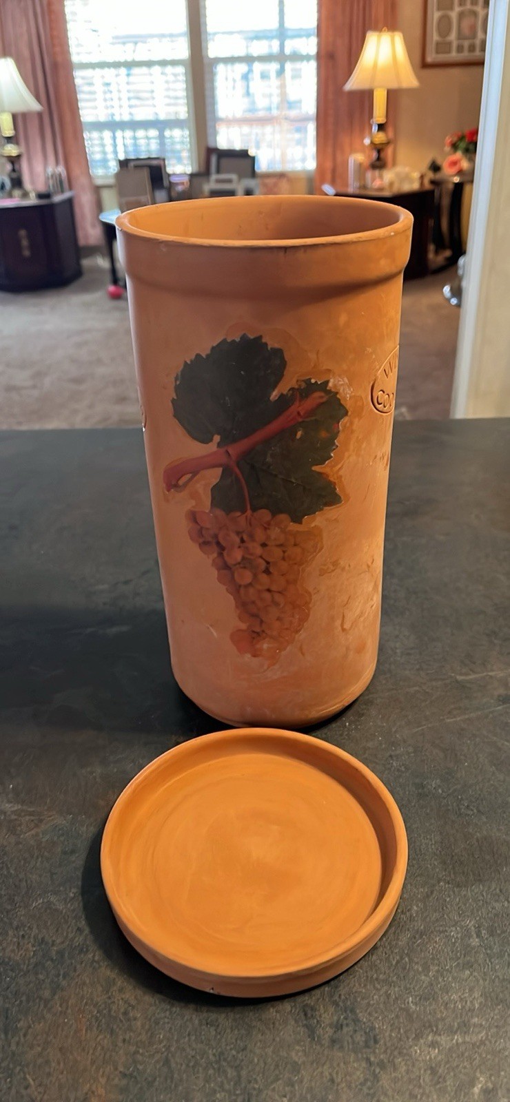 Terracotta Wine Cooler-Grape Motif-9" Tall