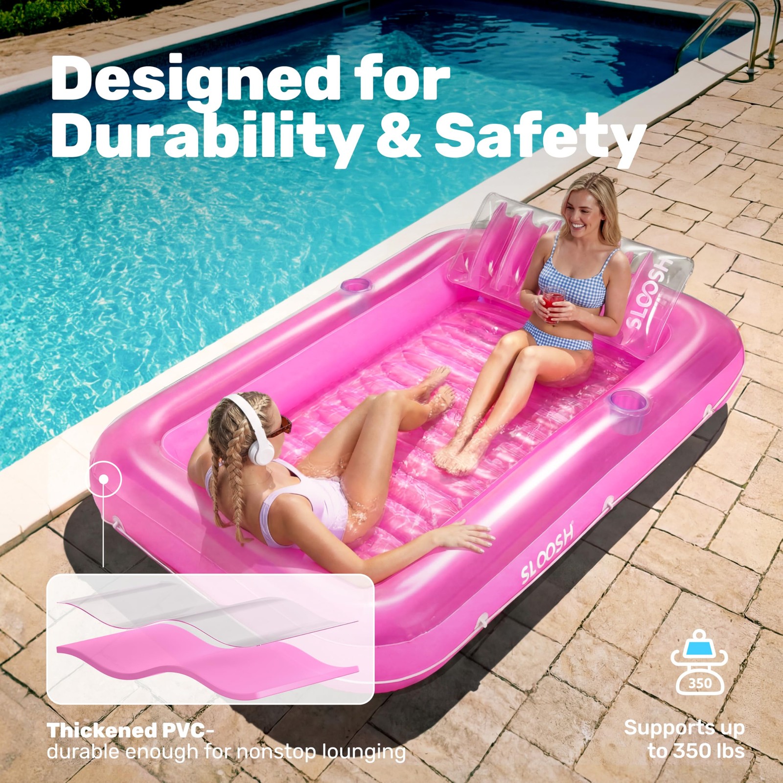 SLOOSH Inflatable Tanning Pool Lounger Float, 85" x 57" Extra Large Pool Floats