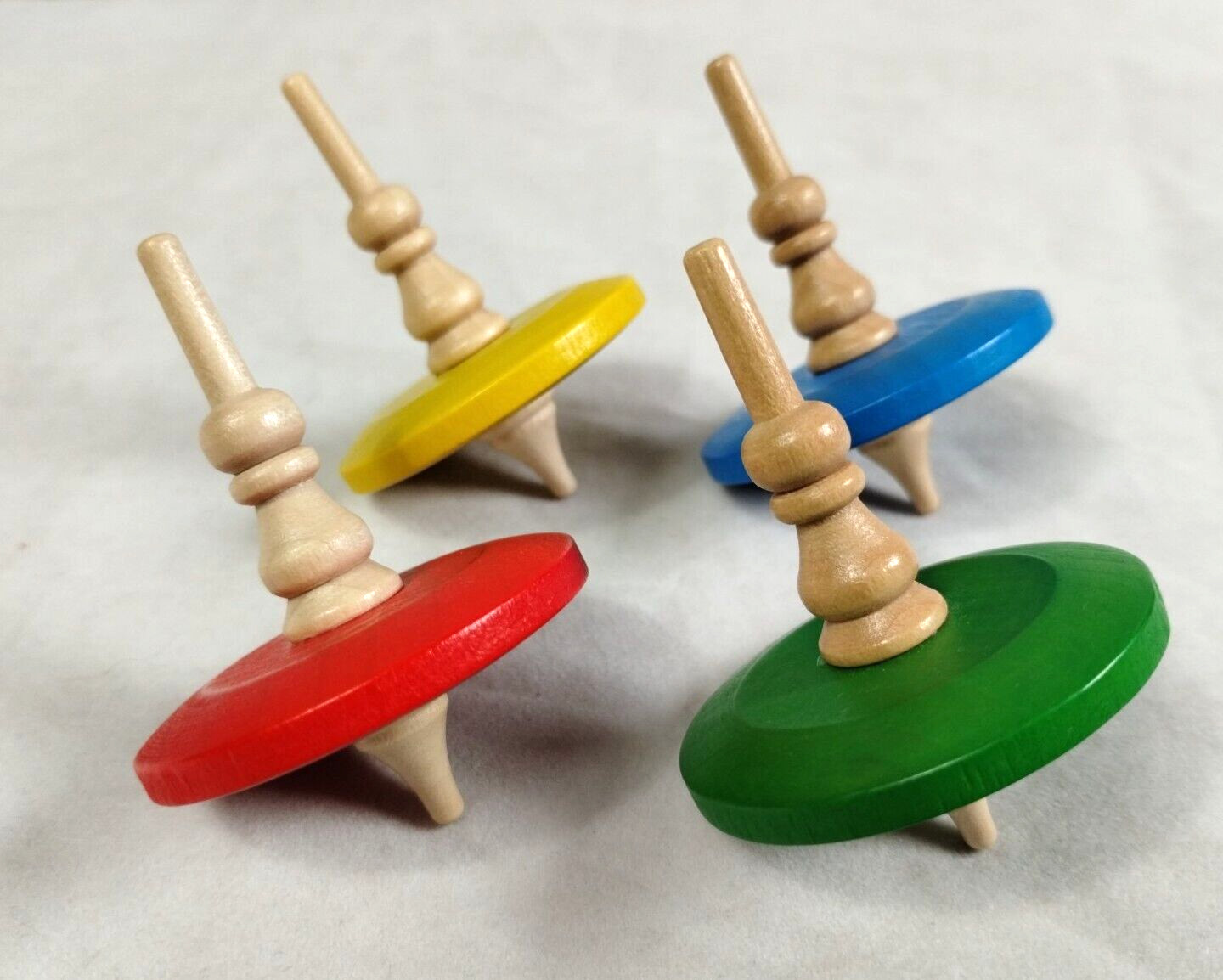 Aero Motion Wooden Spinning Tops Wood Toys RED, BLUE, YELLOW & GREEN Set of 4