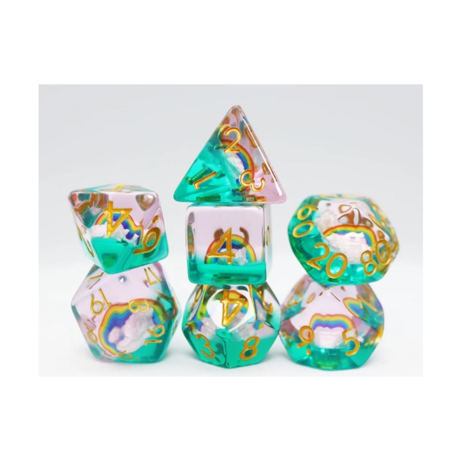 Foam Brain Assorted Inclusions Dice Poly Set - Perfect Day w/Gold (7) New