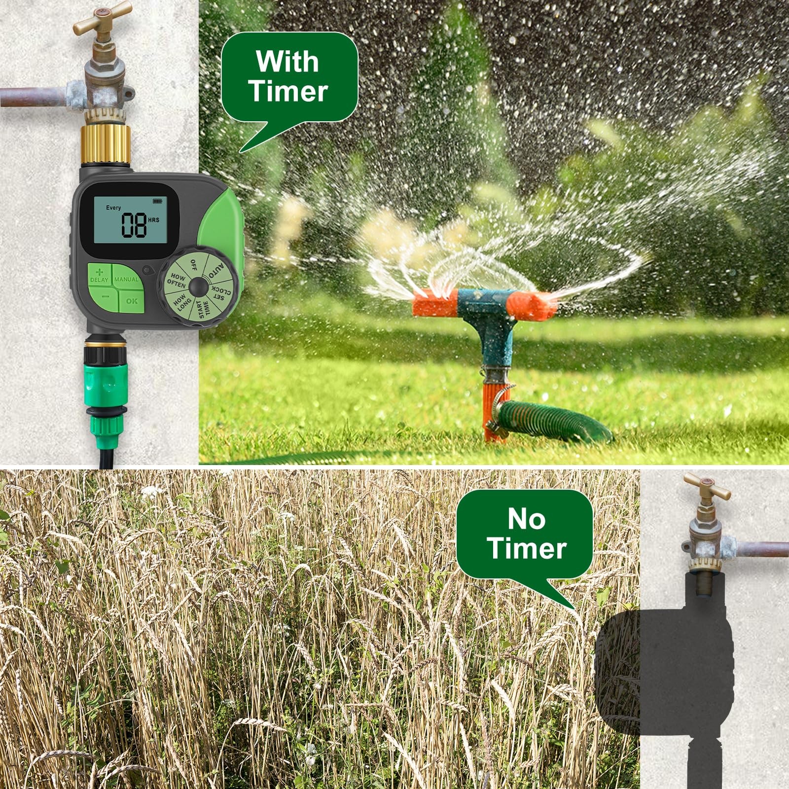 Water Timer, Sprinkler Timer with Brass Inlet and Outlet Programmable Garden ...