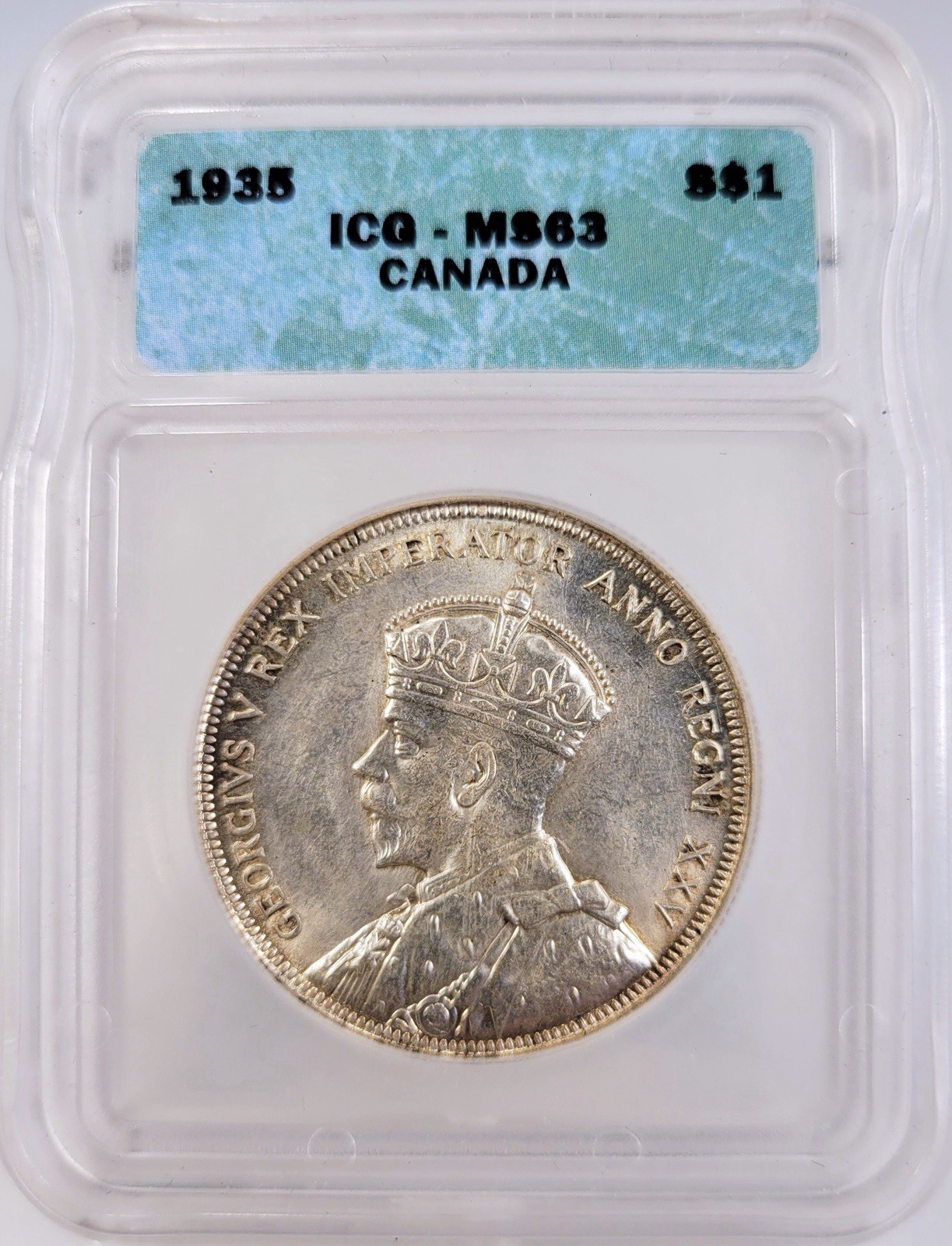 1935 Canada Silver Dollar, George V, ICG MS63 Canadian Silver Coin