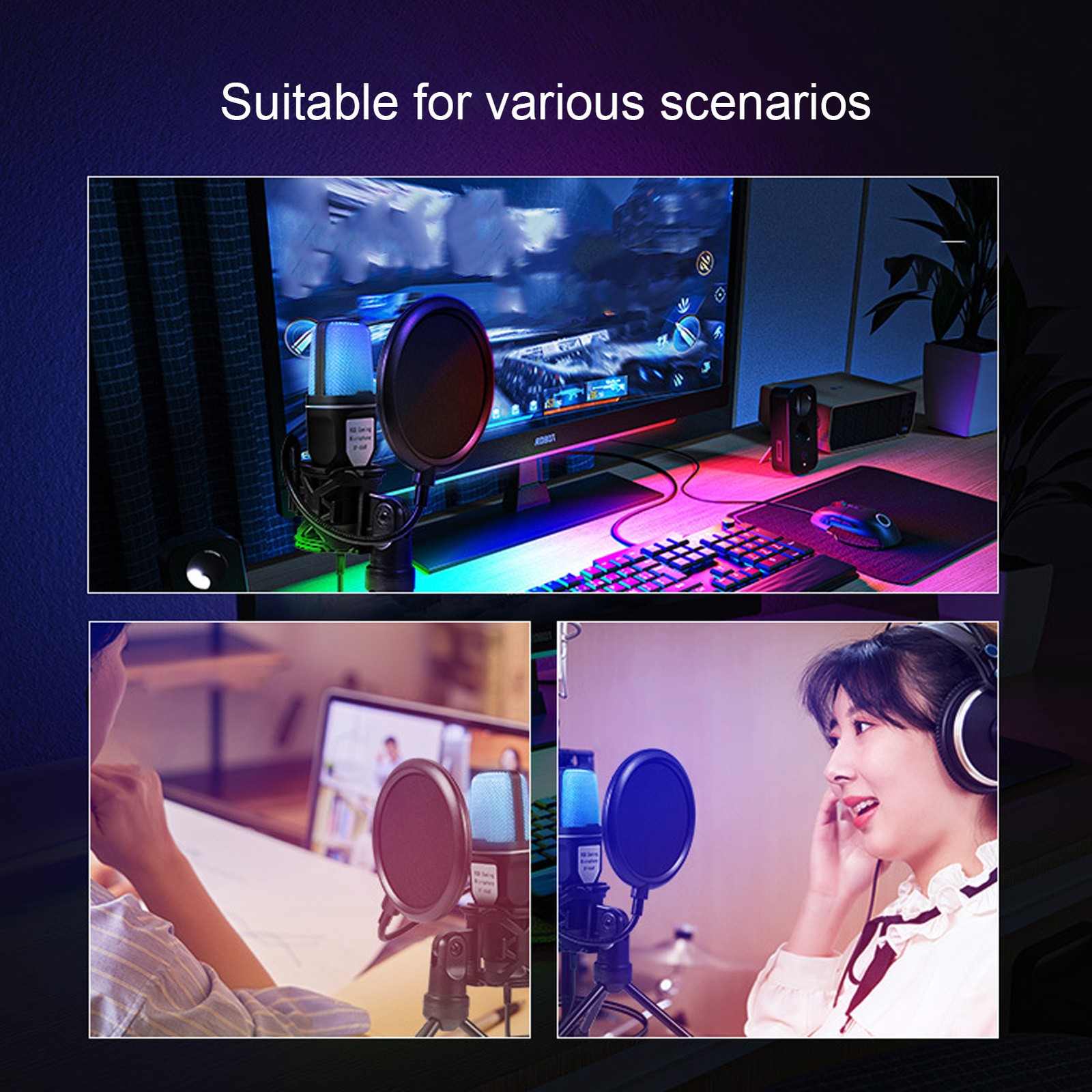 Gaming USB Microphone With RGB Light Desktop Wired Condenser PC Computer Mic