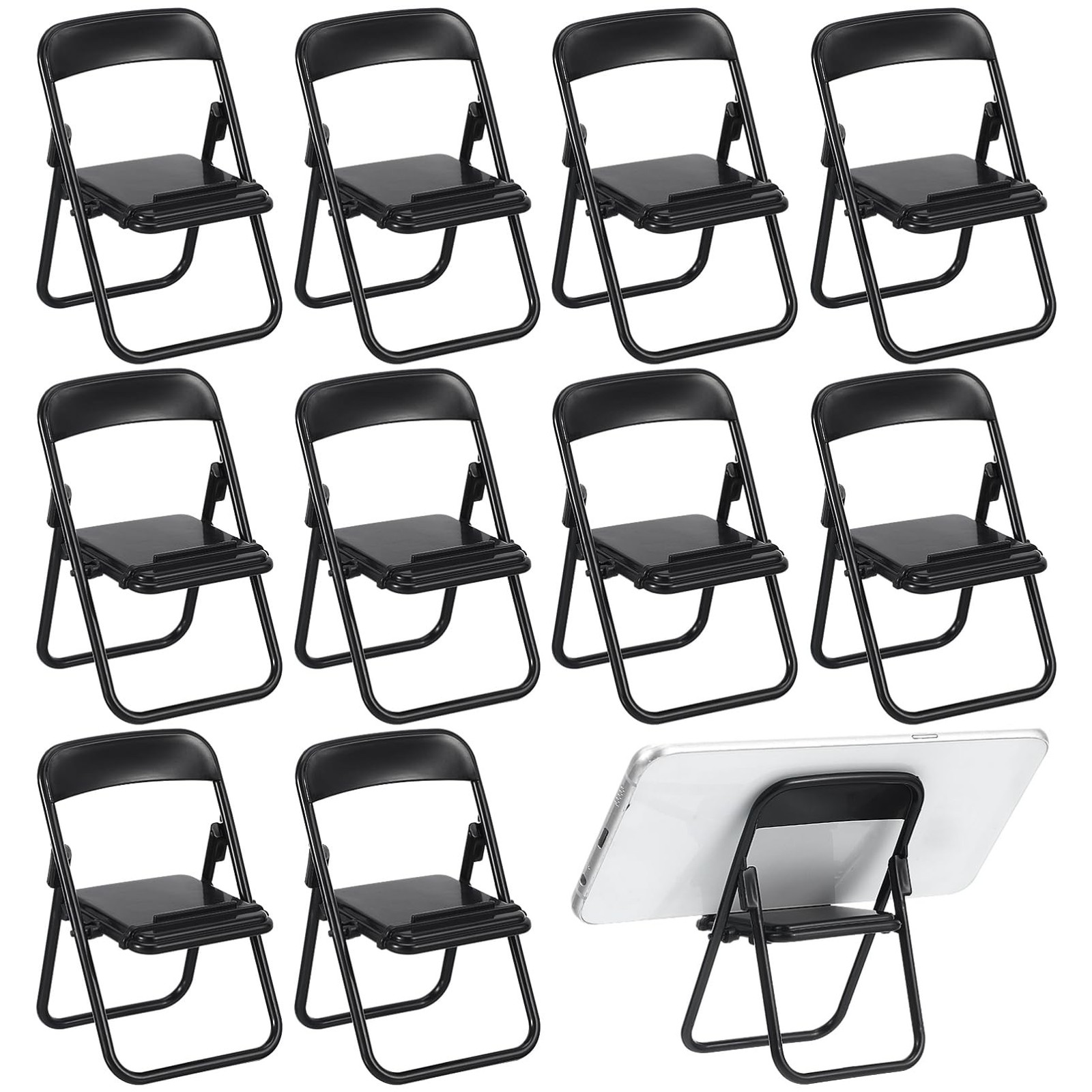 DOITOOL Mini Folding Chair Phone Stand Holder: 12 PCS Doll House Folding Chai...