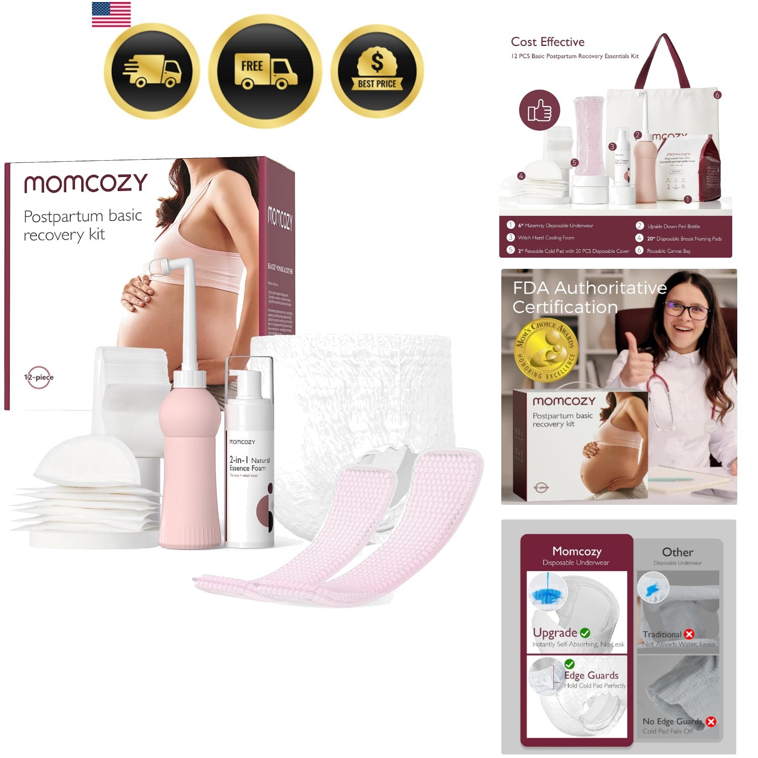 Postpartum Recovery Essentials Kit, Labor Delivery Mom Care Kit, Self-Absorbe...