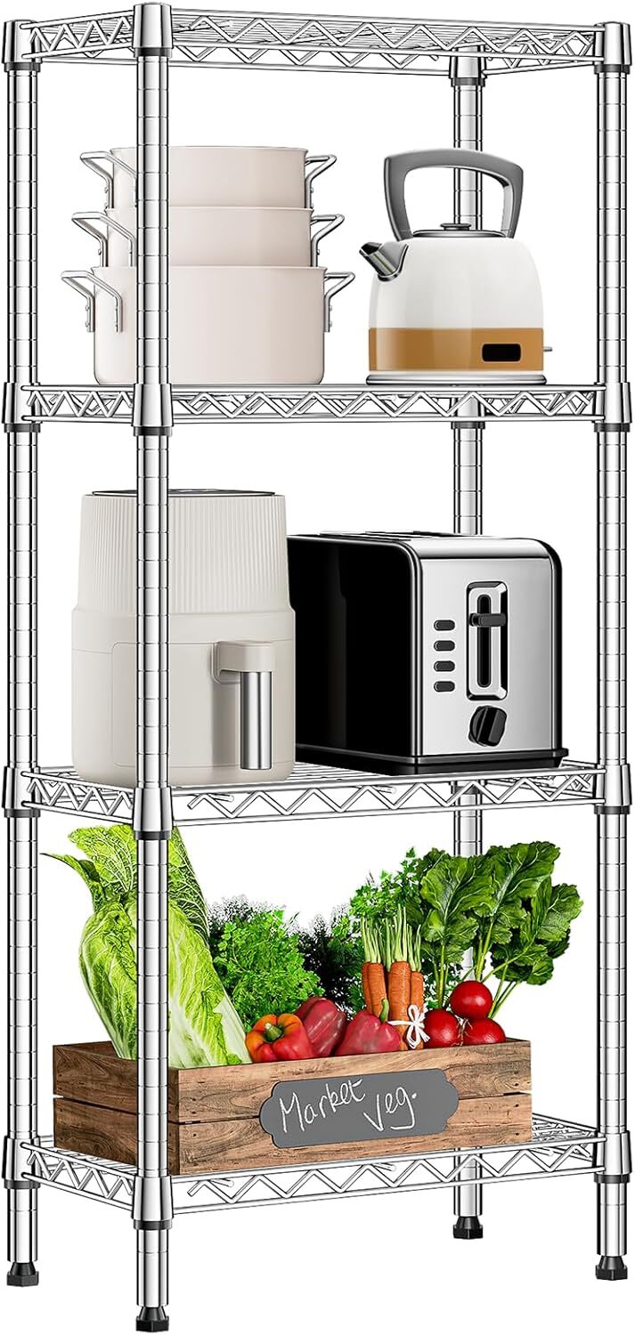 4 Tier Stackable Storage Kitchen Wire Shelves Steel Organizer Pantry Garage Rack