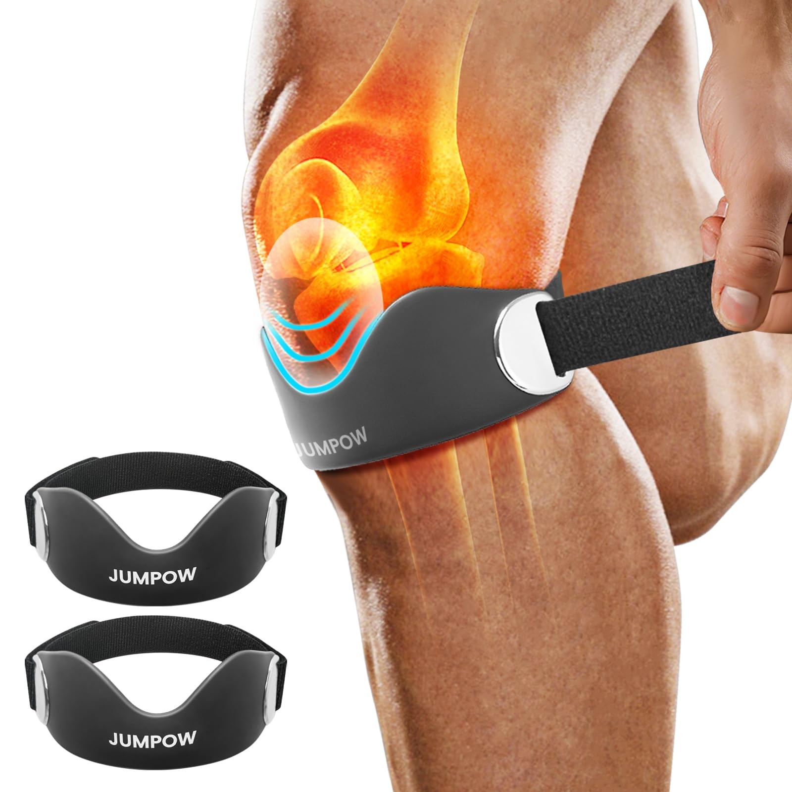 Silicone Patellar Tendon Support Strap - 2 Pack Adjustable Non-Slip Patella Band
