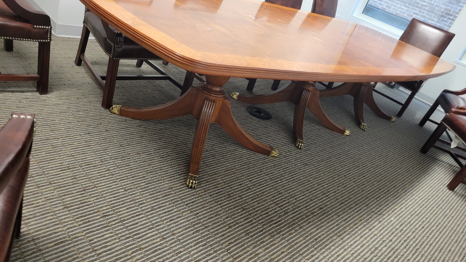 Large Handcrafted Wood Triple-Pedestal Conference Table