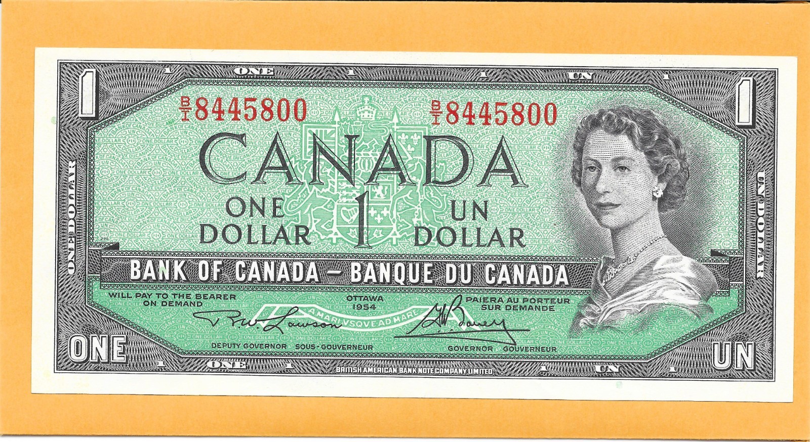 1954 CANADIAN 1 DOLLAR BILL B/I8445800 VERY NICE CRISP (AU-UNC)