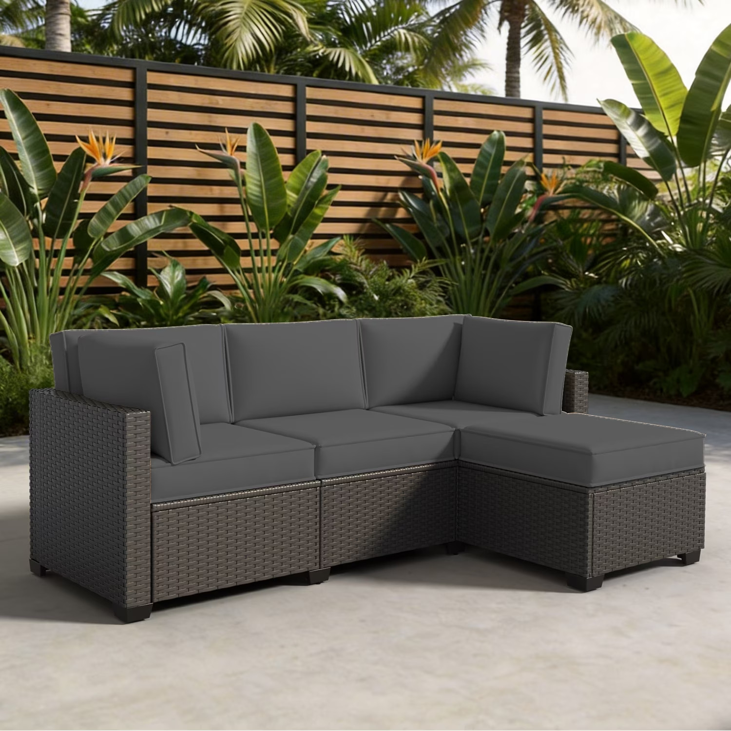 4-Person Dark Gray Outdoor Sectional Sofa Cushions, Waterproof Polyester