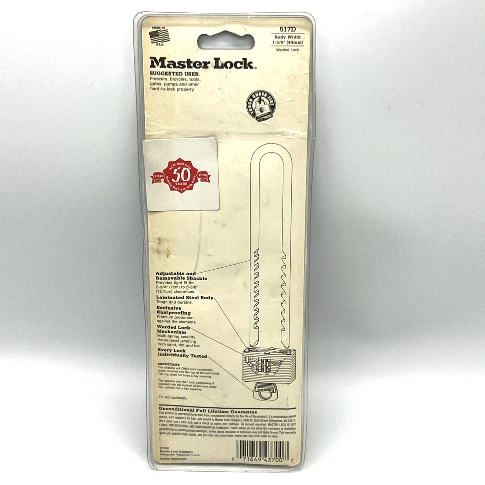 Master Lock Adjustable Shackle Padlock 517D Lock Key USA