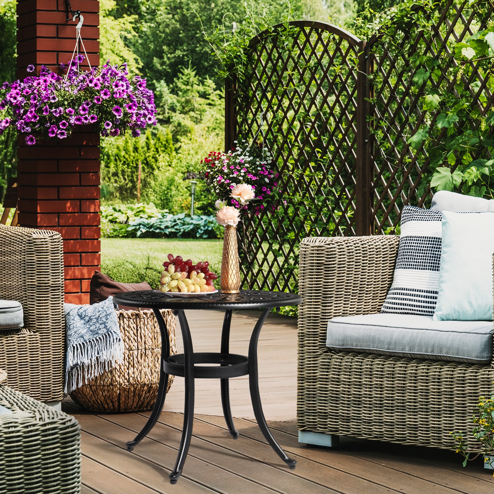 Phoenix Cast Aluminum Round Table, Patio End Table Side Table